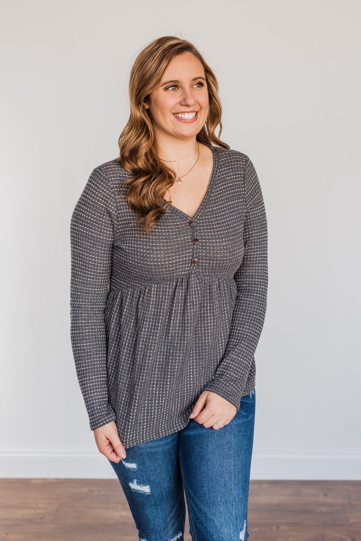 Time Spent Together Babydoll Top- Charcoal