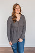 Time Spent Together Babydoll Top- Charcoal