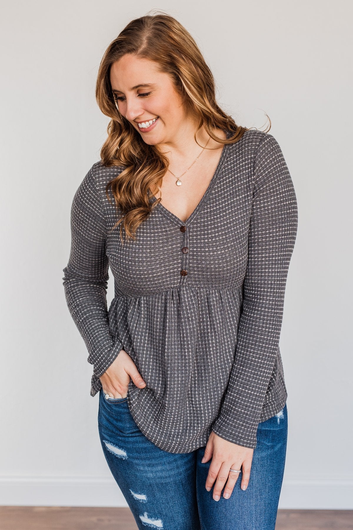 Time Spent Together Babydoll Top- Charcoal