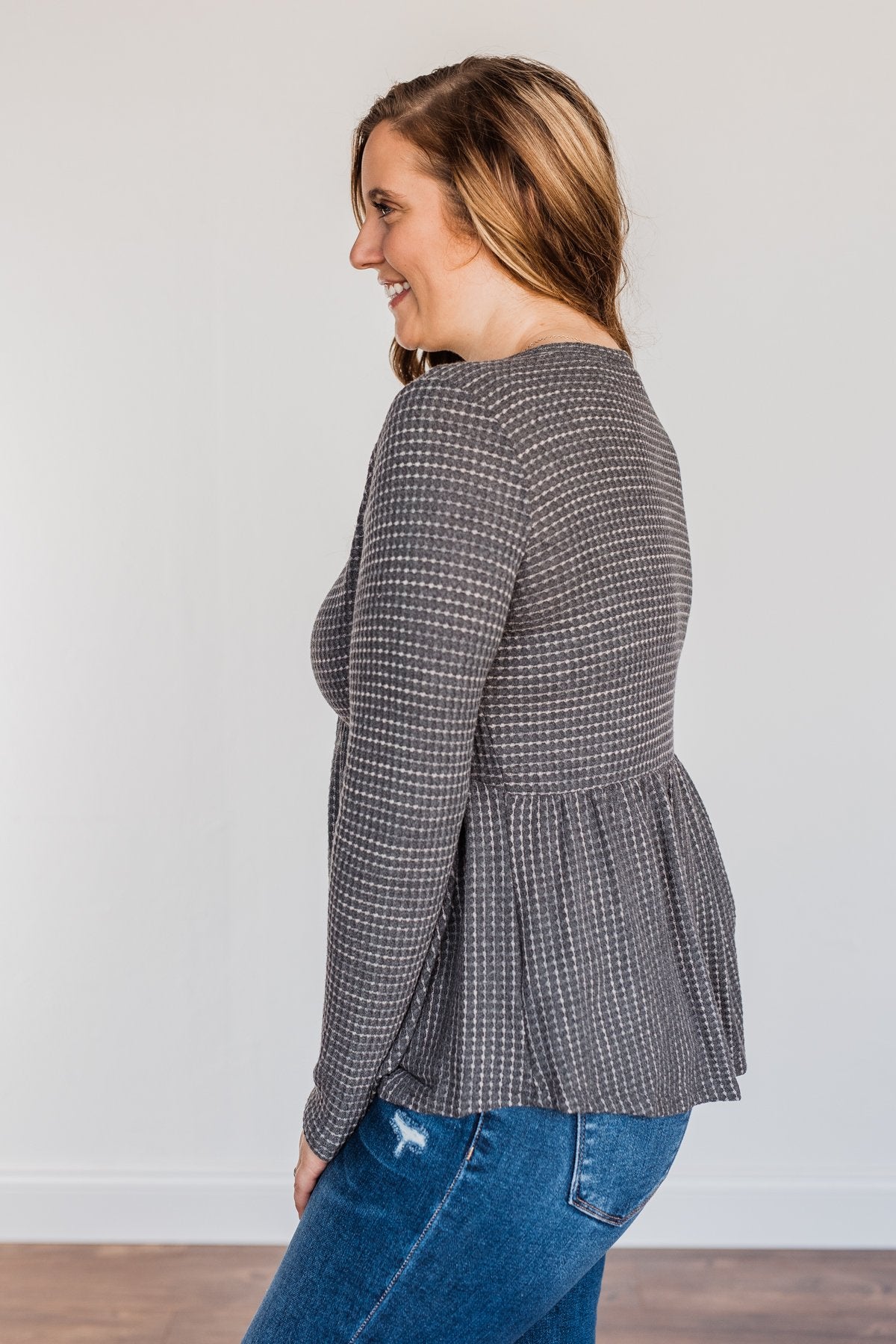 Time Spent Together Babydoll Top- Charcoal