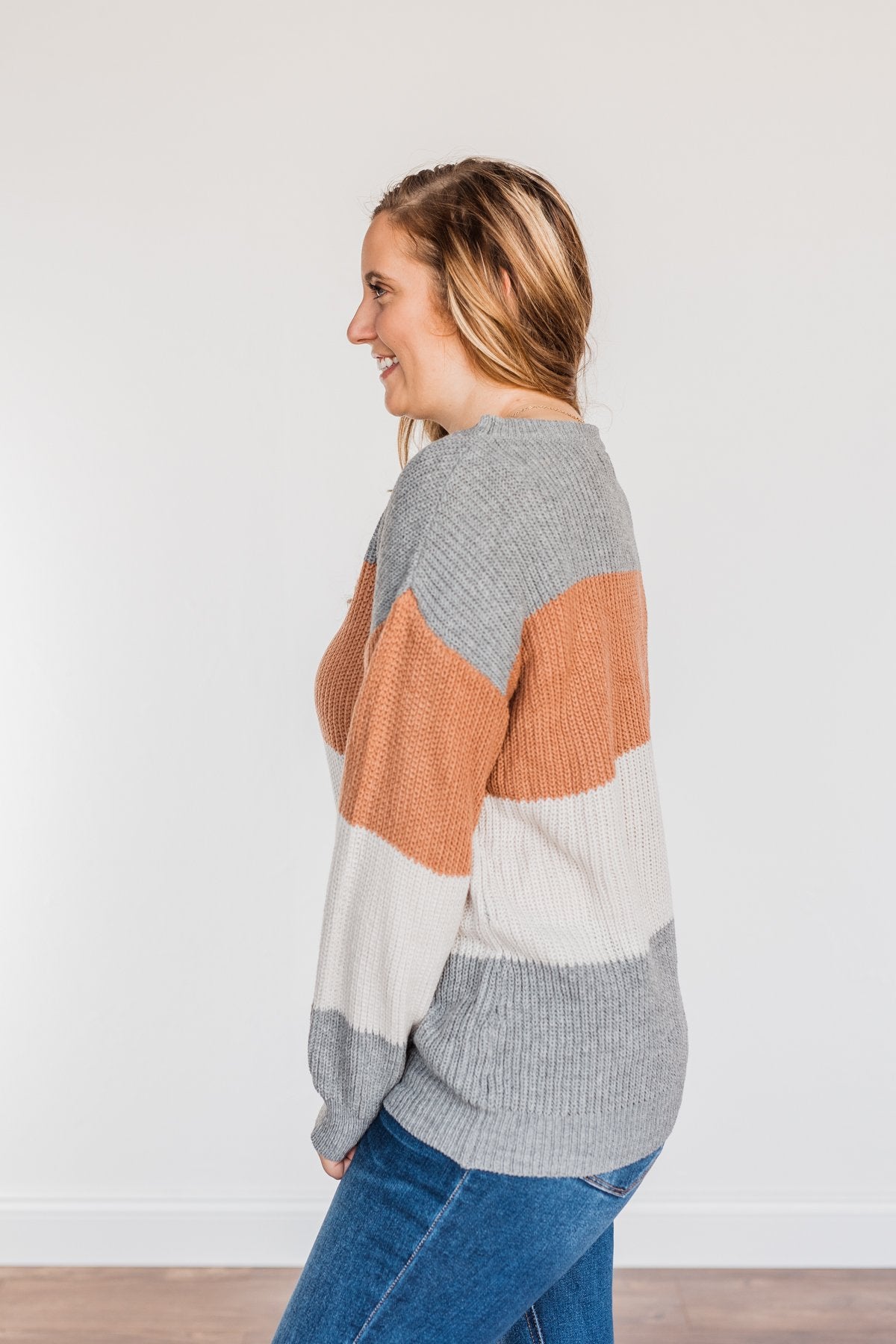 Chance To Change Knit Color Block Sweater- Grey & Camel