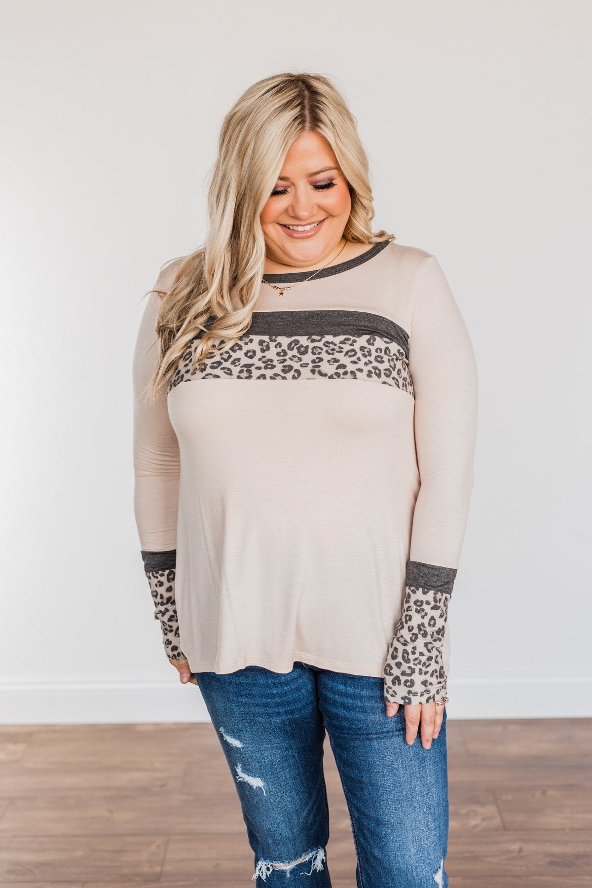 Can't Stop Smiling Long Sleeve Top- Taupe
