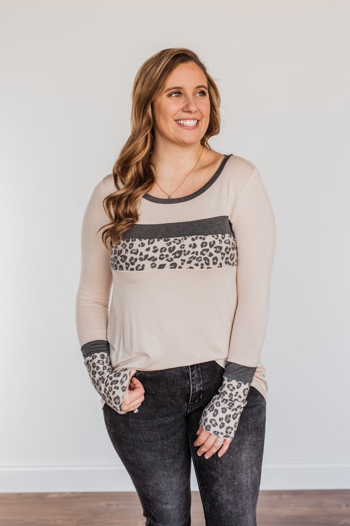 Can't Stop Smiling Long Sleeve Top- Taupe