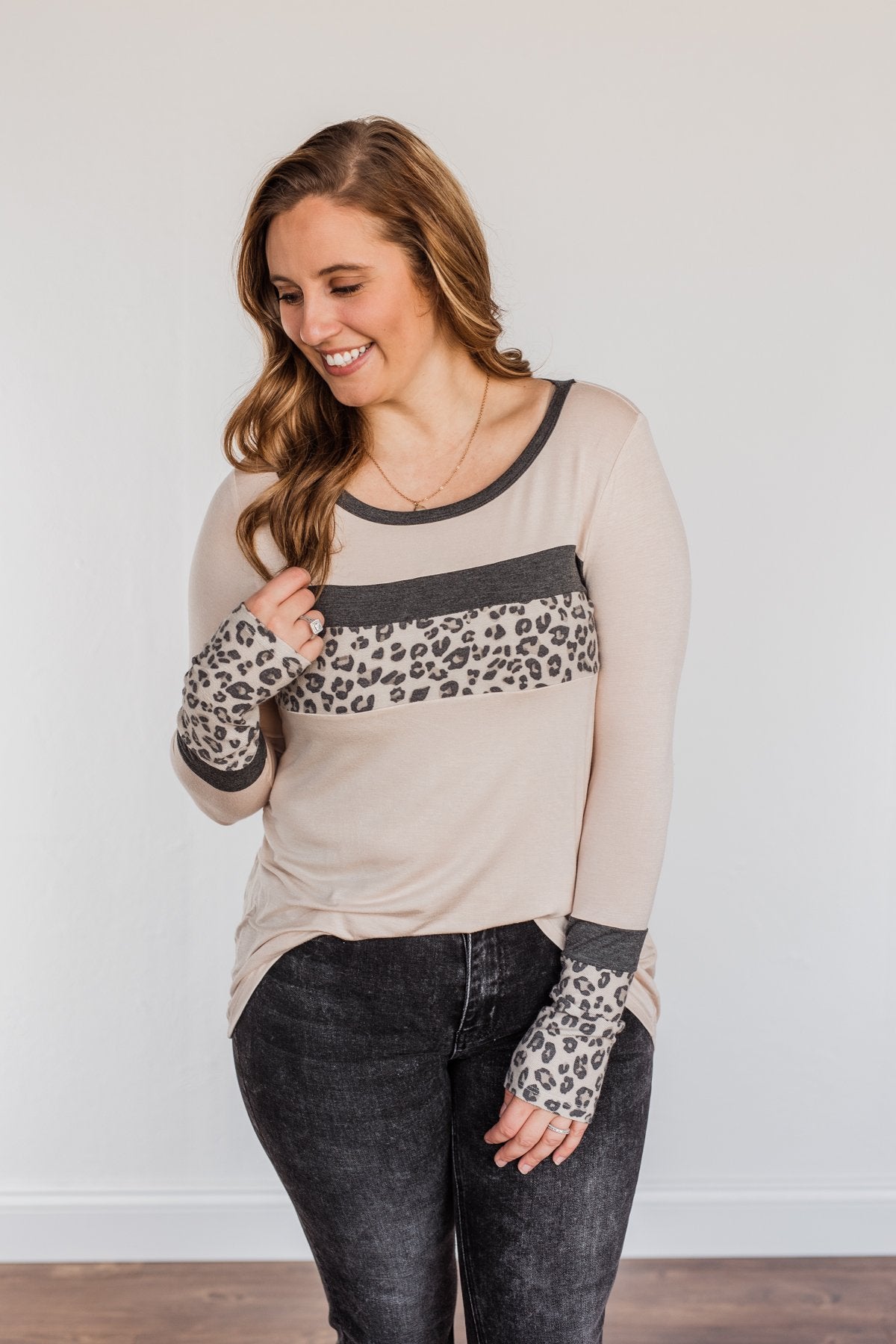 Can't Stop Smiling Long Sleeve Top- Taupe