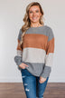 Chance To Change Knit Color Block Sweater- Grey & Camel