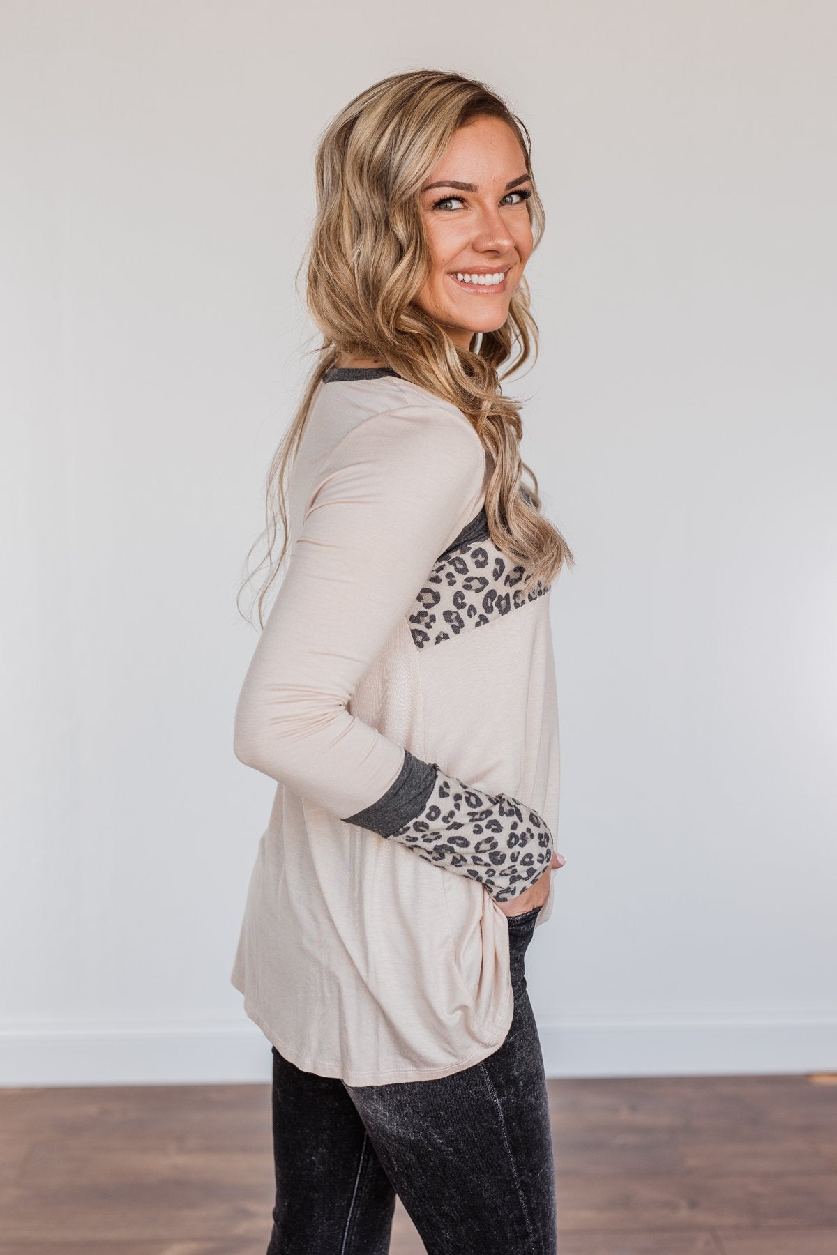 Can't Stop Smiling Long Sleeve Top- Taupe