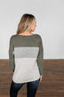 Fall Fever Color Block Top- Olive, Heather Grey, & Cream