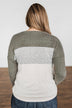Fall Fever Color Block Top- Olive, Heather Grey, & Cream