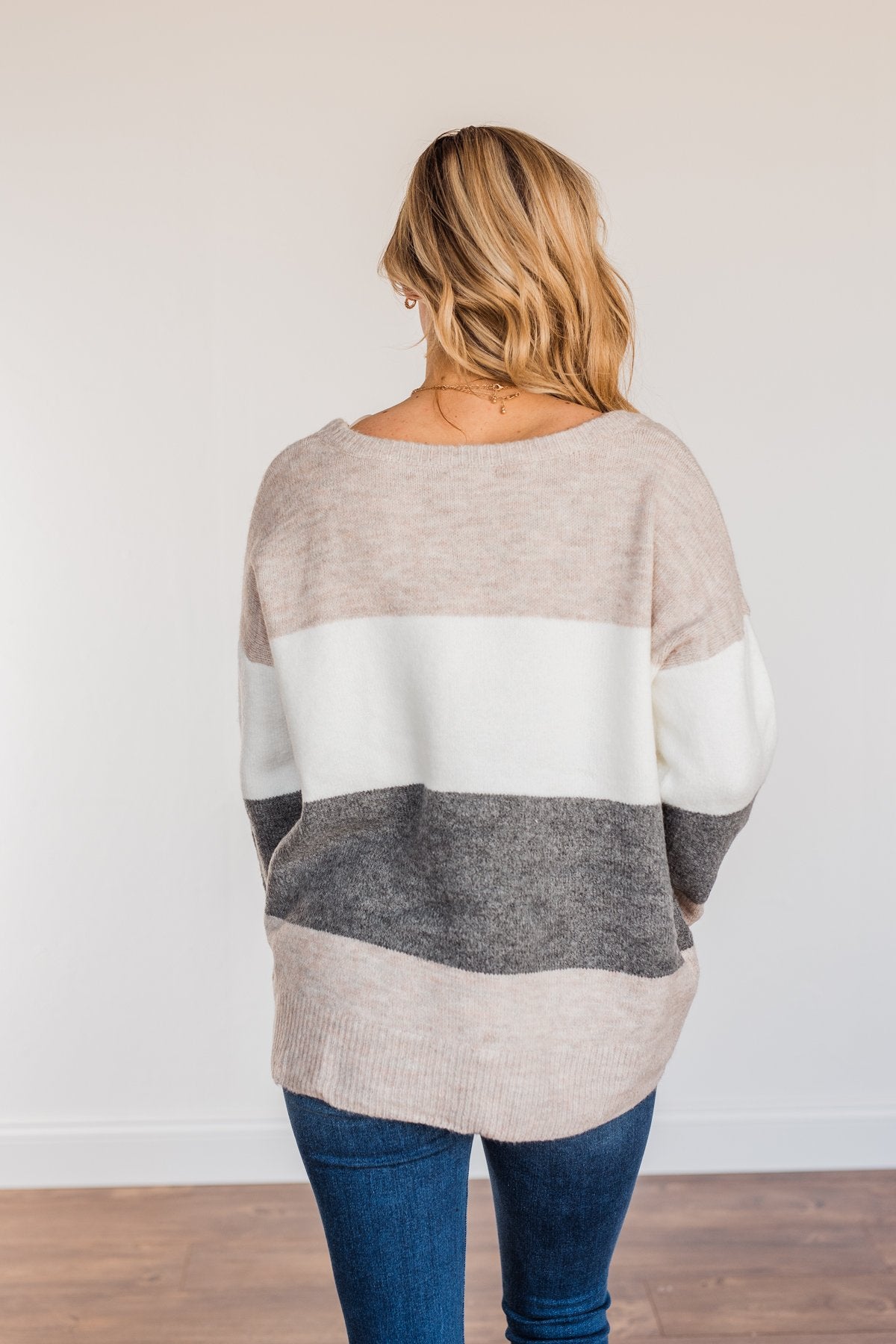 Inspirational Sights Color Block Sweater- Beige & Charcoal