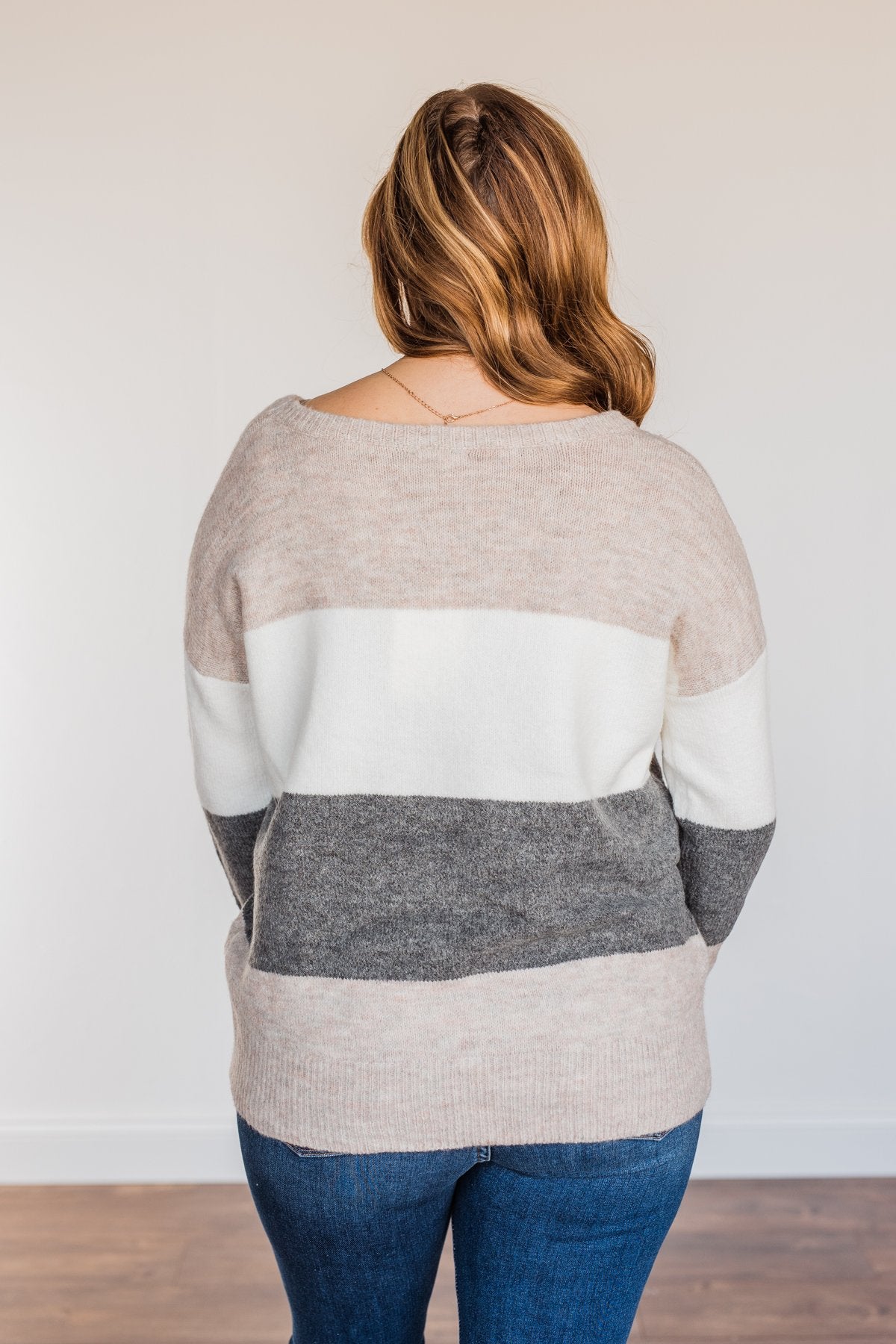 Inspirational Sights Color Block Sweater- Beige & Charcoal