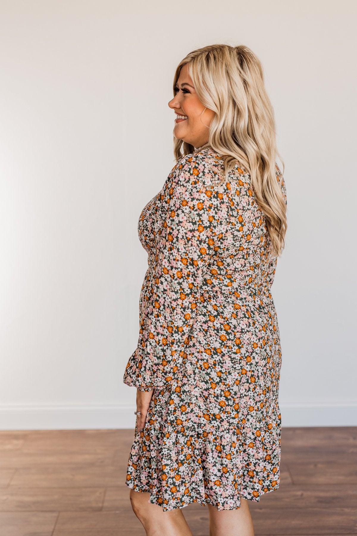 Dance The Night Away Smocked Floral Dress- Olive