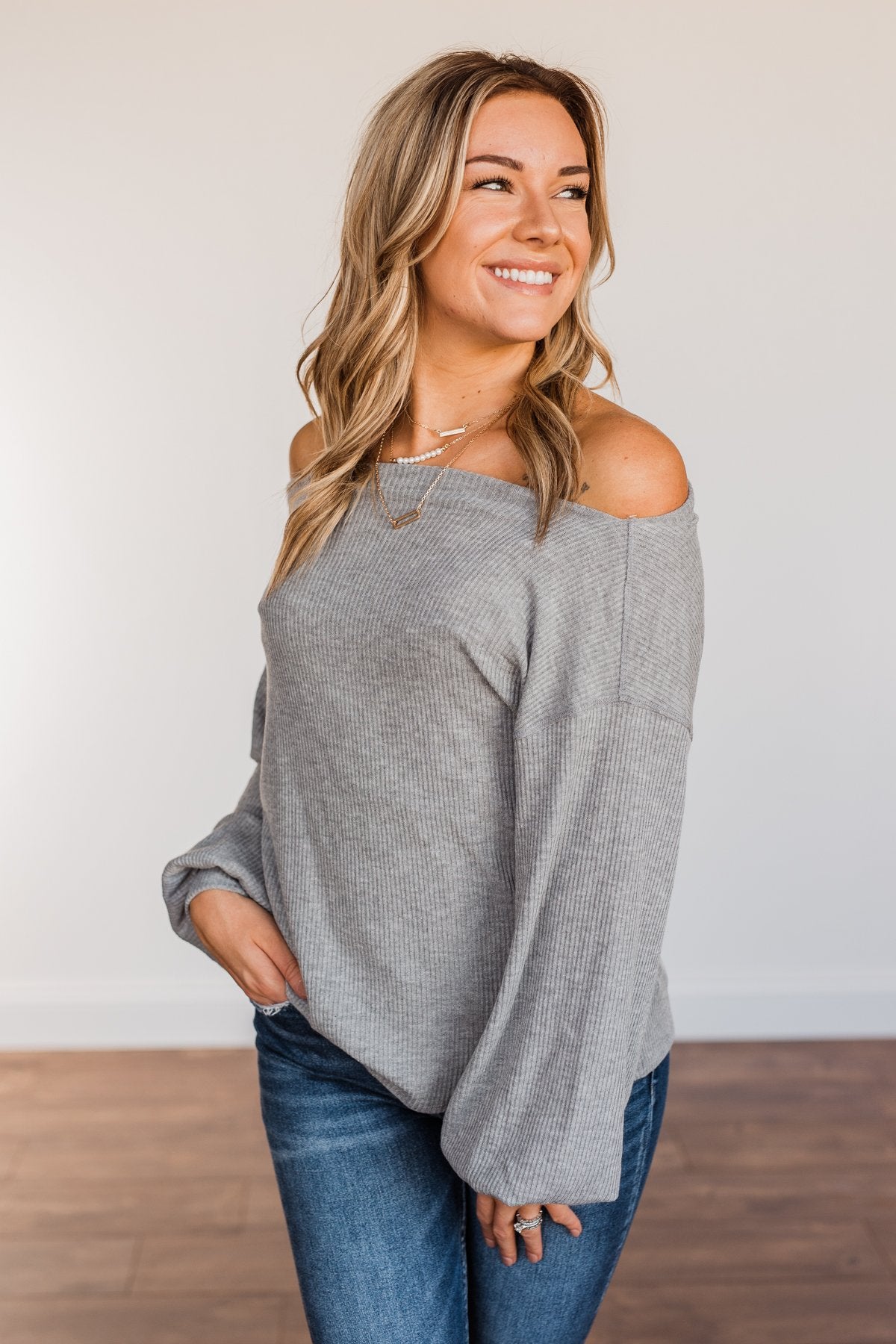 Good Directions Boat Neck Top- Grey