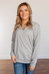 Just For Fun Criss Cross Long Sleeve Top- Grey