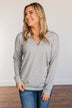 Just For Fun Criss Cross Long Sleeve Top- Grey