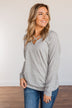 Just For Fun Criss Cross Long Sleeve Top- Grey