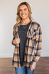 Stay With Me Hooded Plaid Top- Navy, Mustard, & Taupe