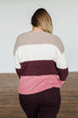 Dear To My Heart Color Block Sweater- Taupe, Ivory, Burgundy, Mauve