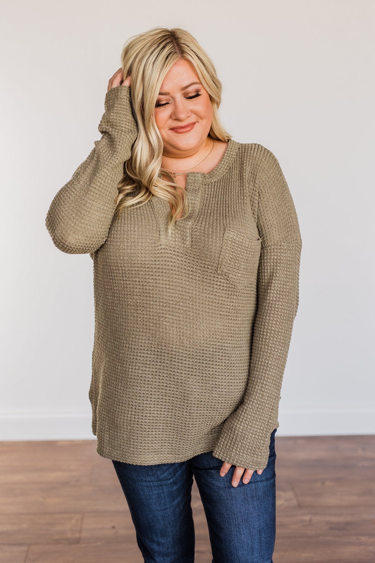Ready For Whatever Waffle Knit Top- Dark Olive