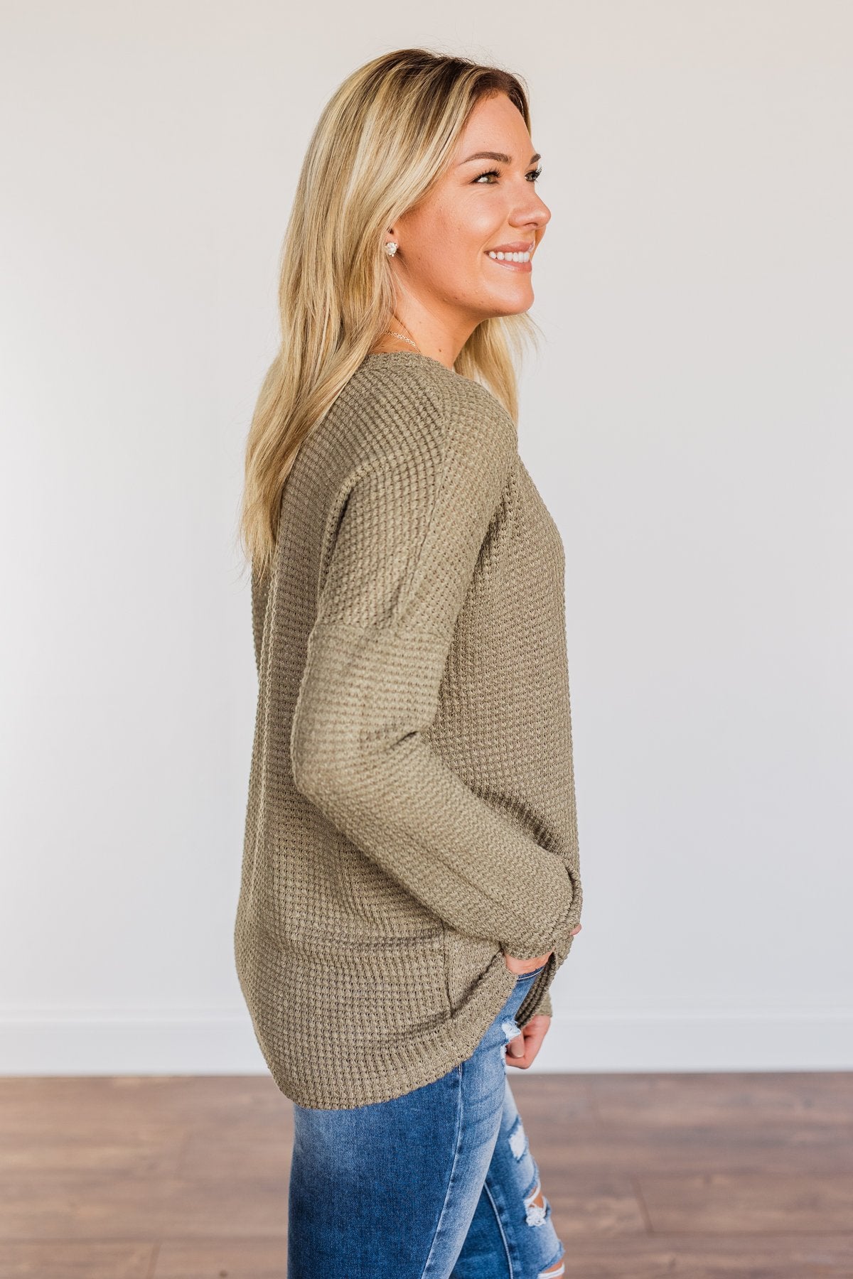 Ready For Whatever Waffle Knit Top- Dark Olive