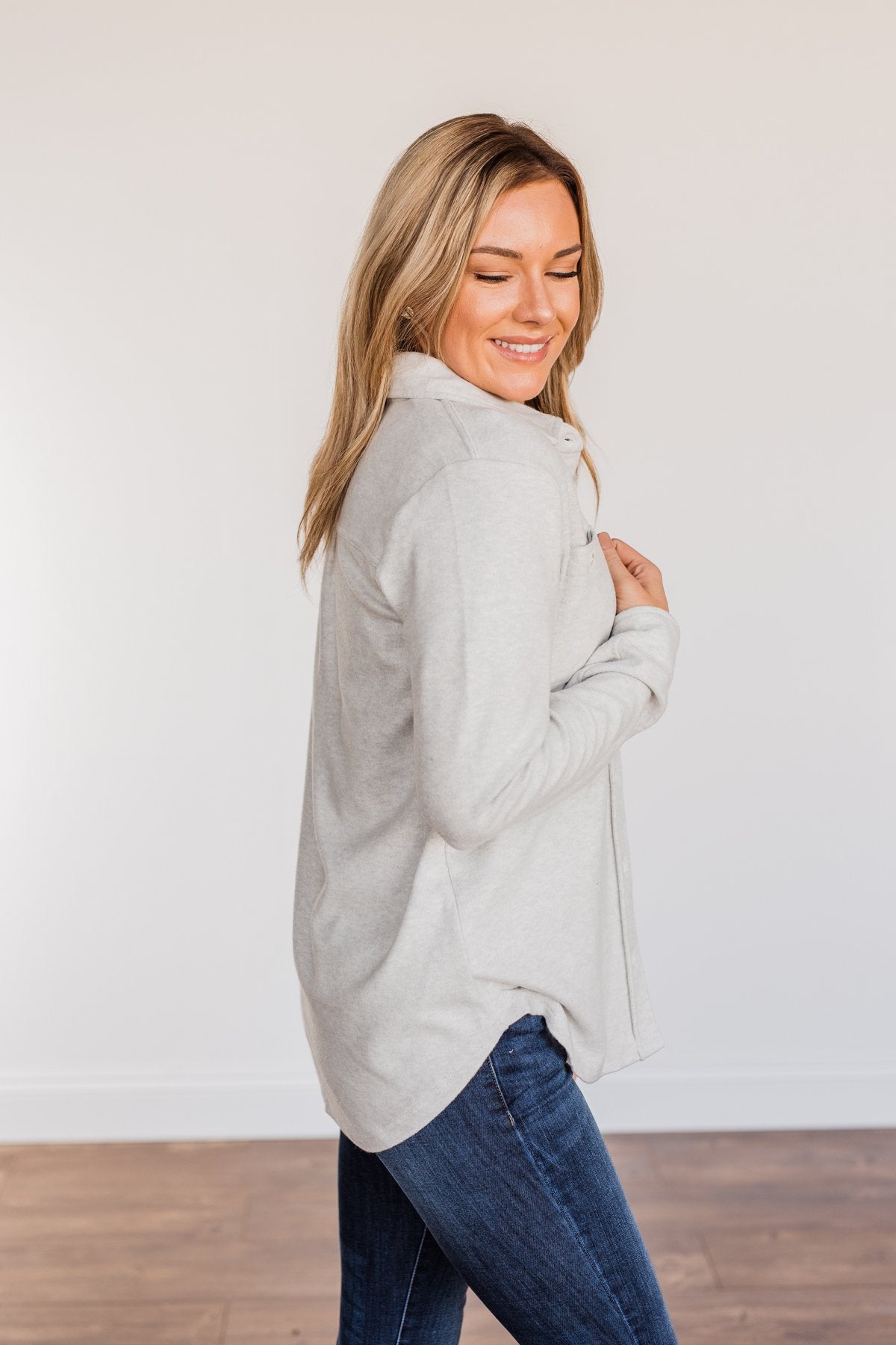 Thread & Supply Free Falling Lightweight Button Down Jacket- Light Grey