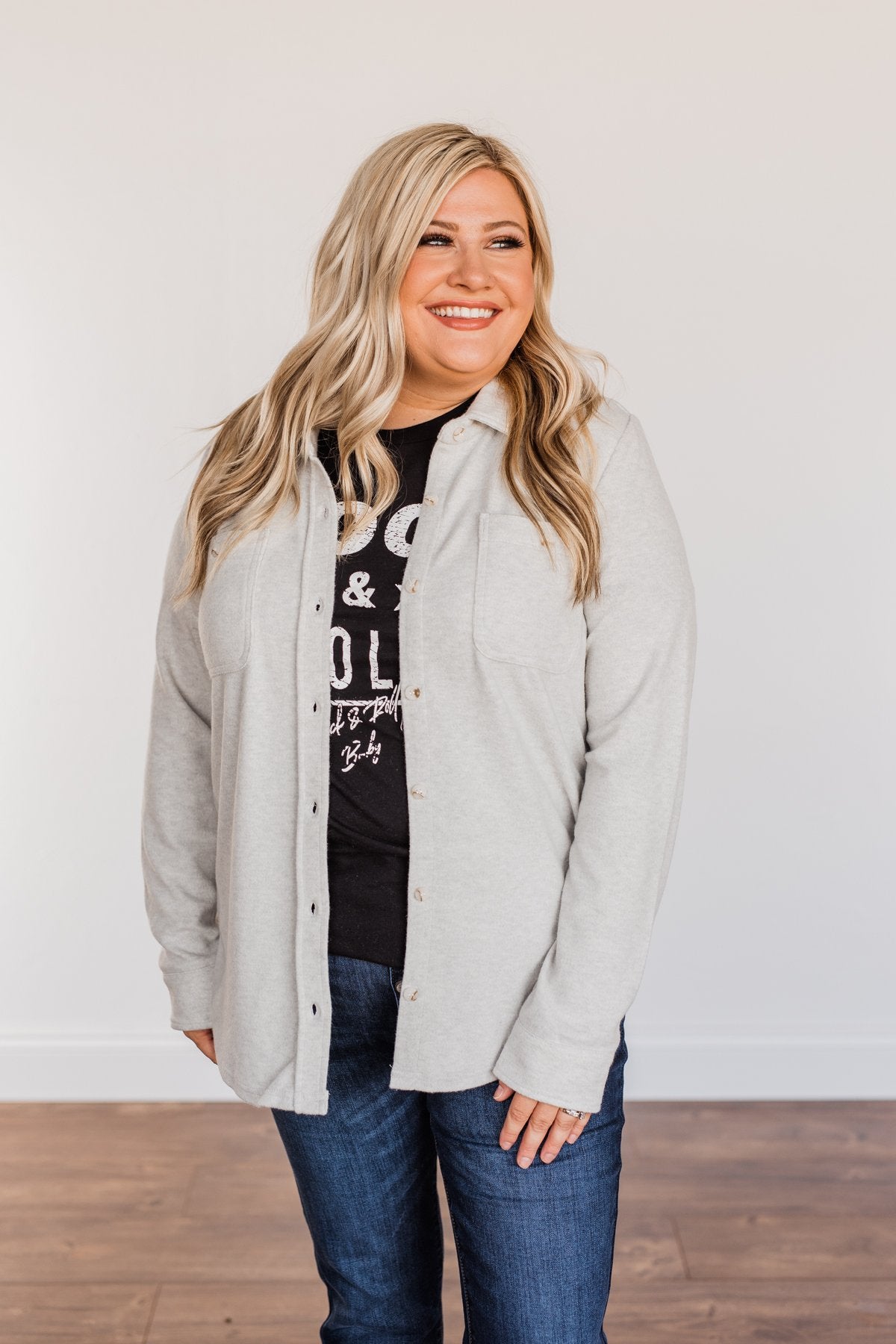 Thread & Supply Free Falling Lightweight Button Down Jacket- Light Grey