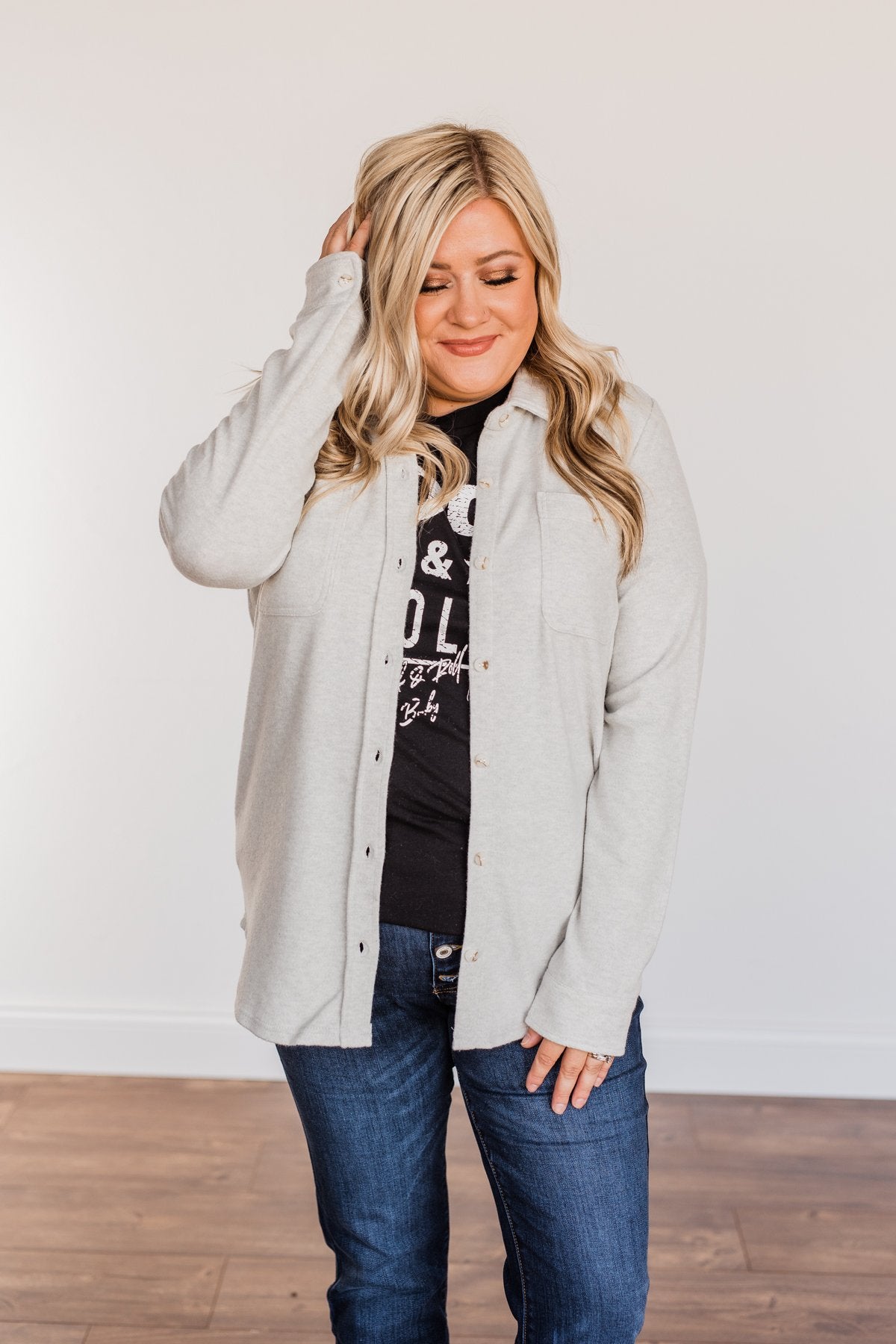 Thread & Supply Free Falling Lightweight Button Down Jacket- Light Grey