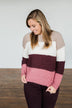 Dear To My Heart Color Block Sweater- Taupe, Ivory, Burgundy, Mauve
