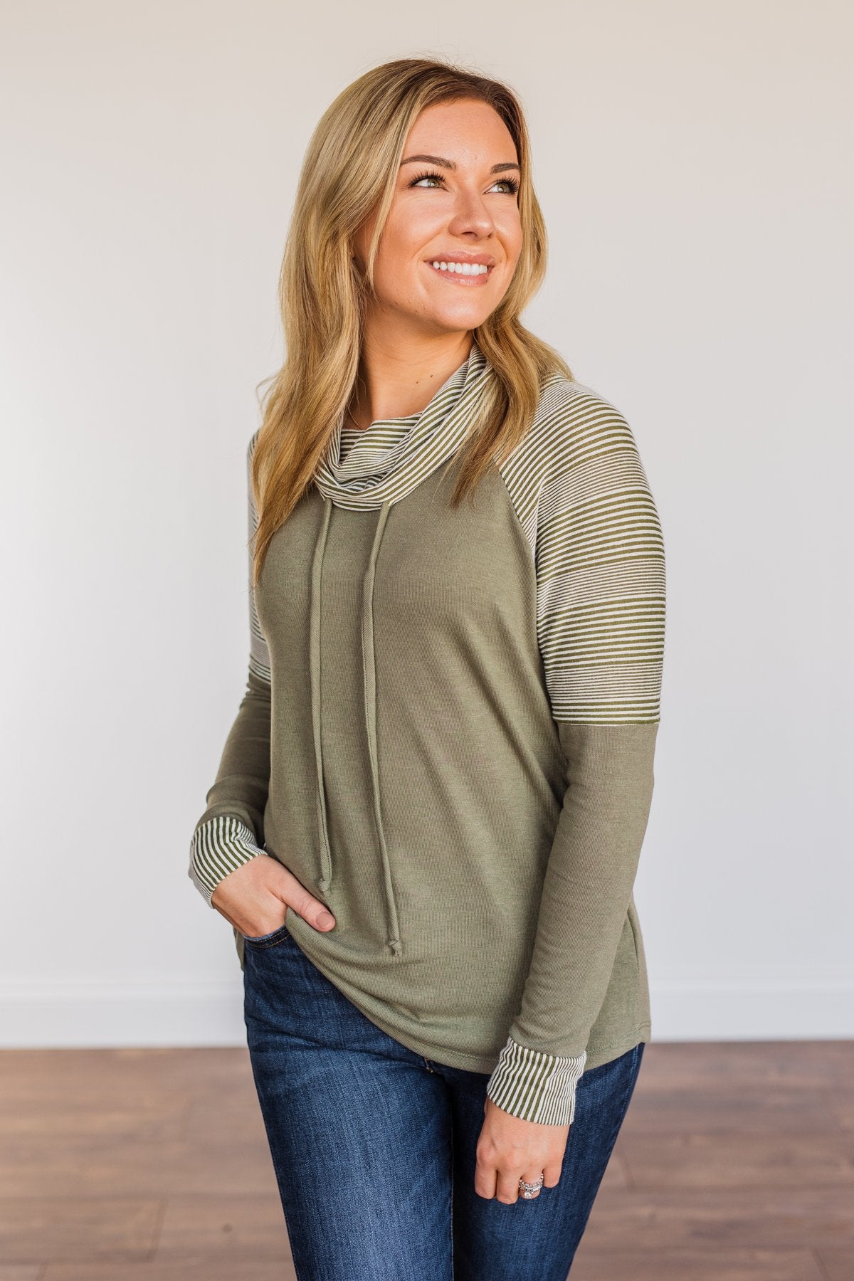 Explore With Me Cowl Neck Top- Olive