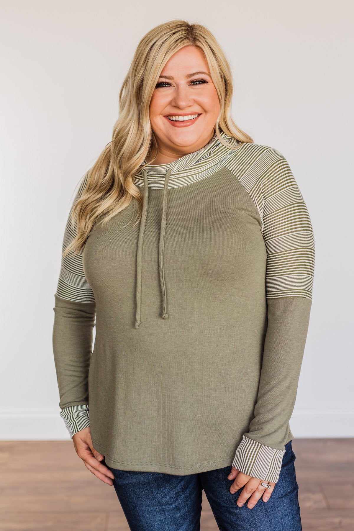 Explore With Me Cowl Neck Top- Olive