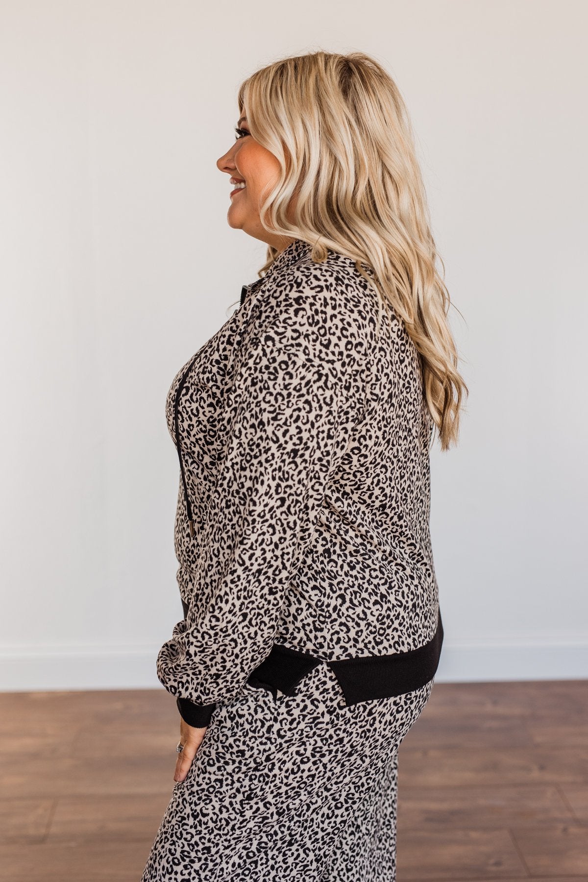 One Step Forward Leopard Quarter Zip Pullover- Black & Taupe