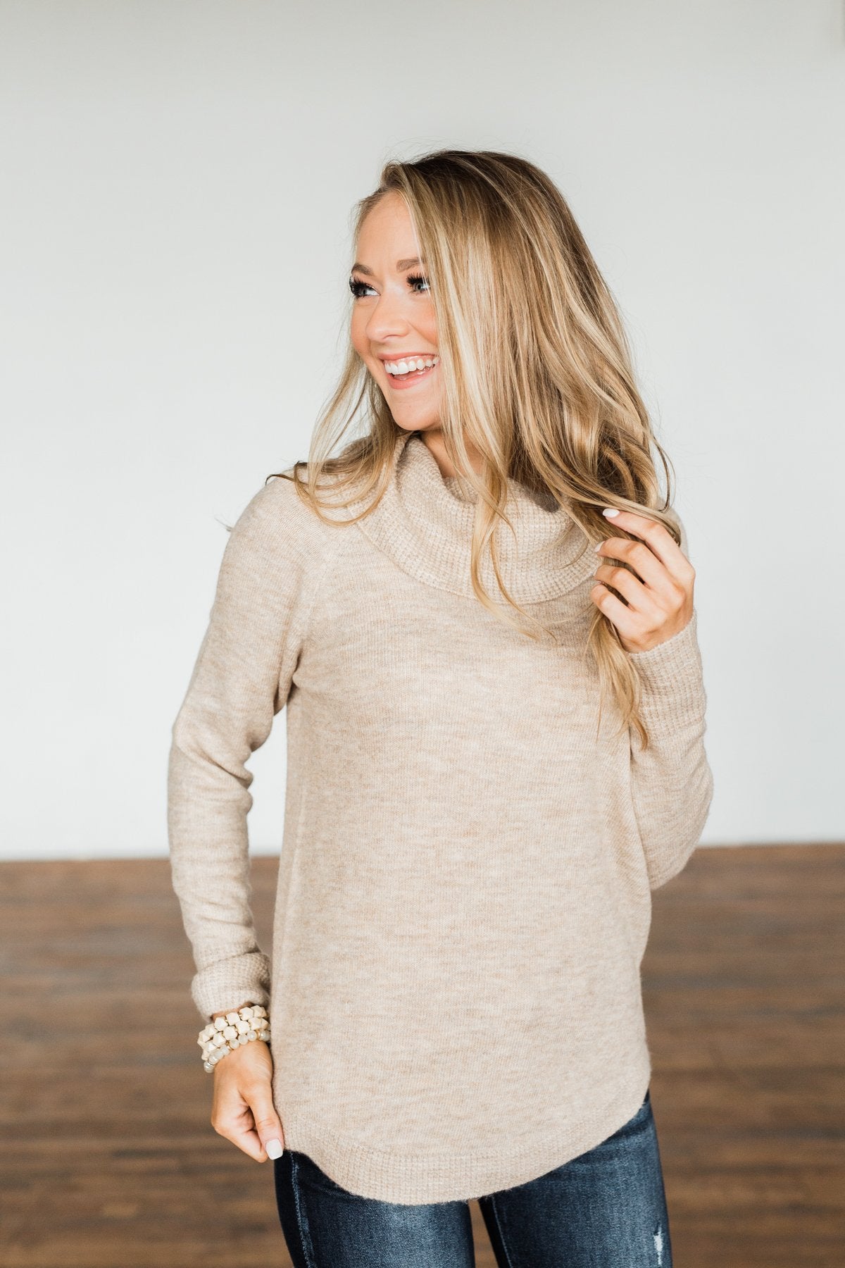 Say My Name Cowl Neck Sweater- Oatmeal