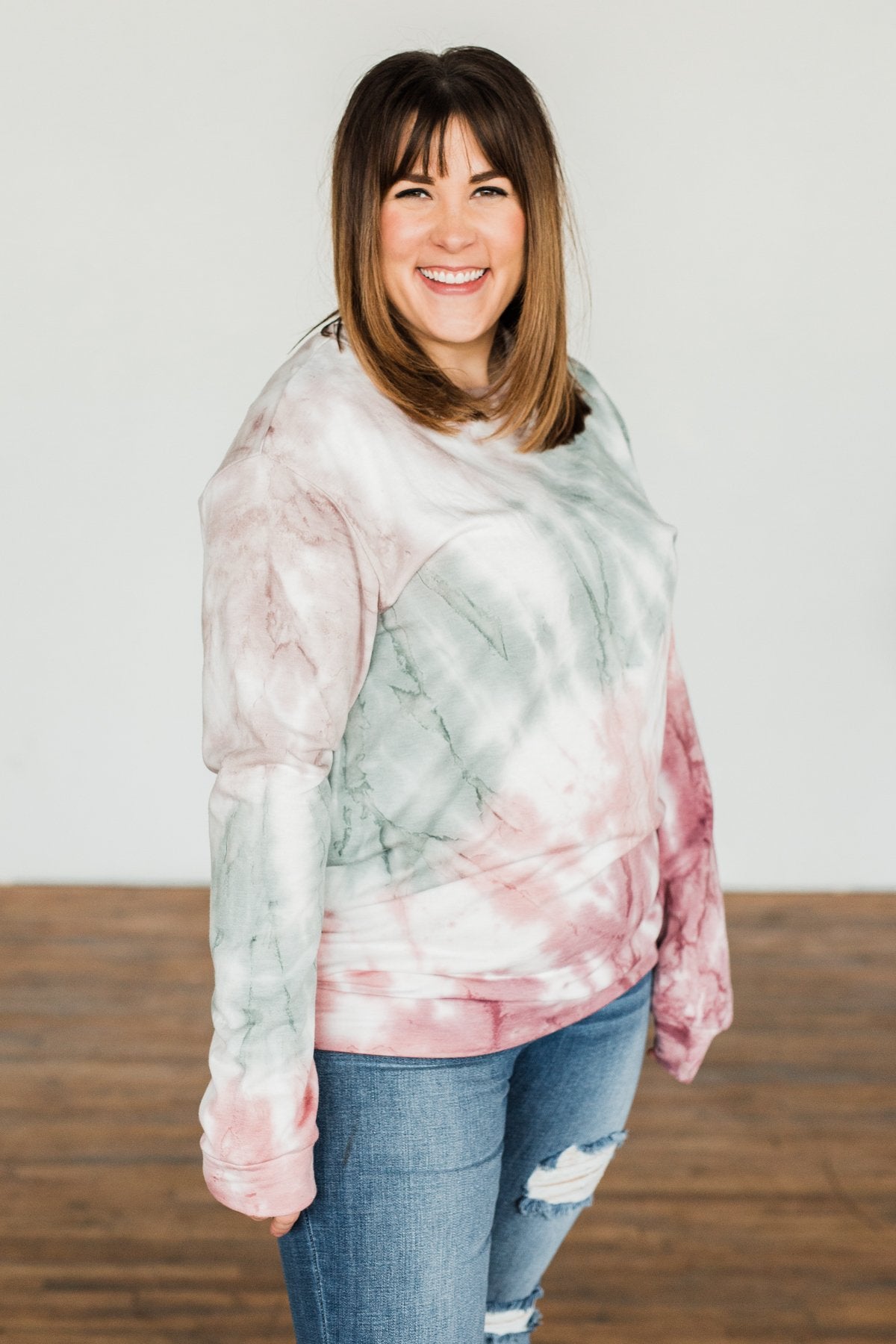 Change Of Heart Tie Dye Pullover Top- Taupe, Sage, & Mauve