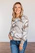 Easy Mornings Thick Knit Camo Sweater- Mocha & Ivory