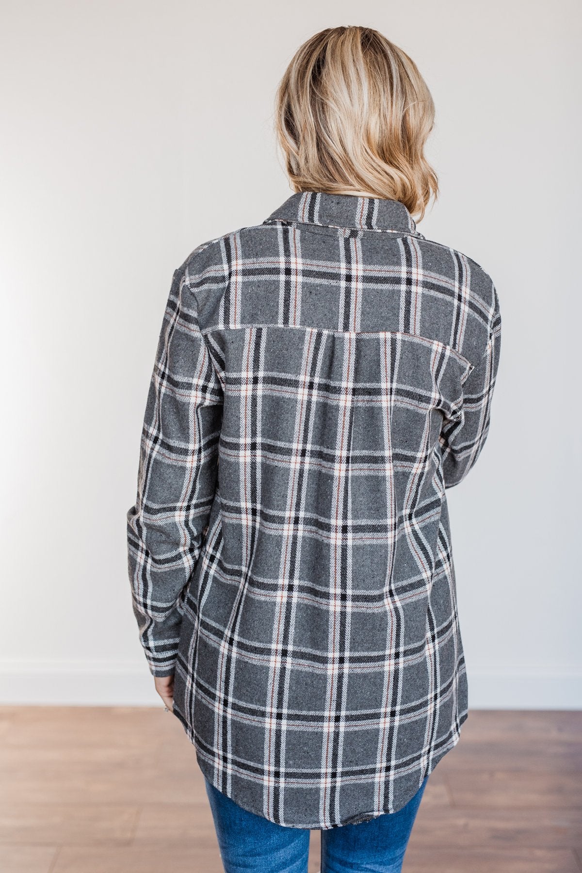 Falling For Your Smile Plaid Flannel- Grey & Ivory