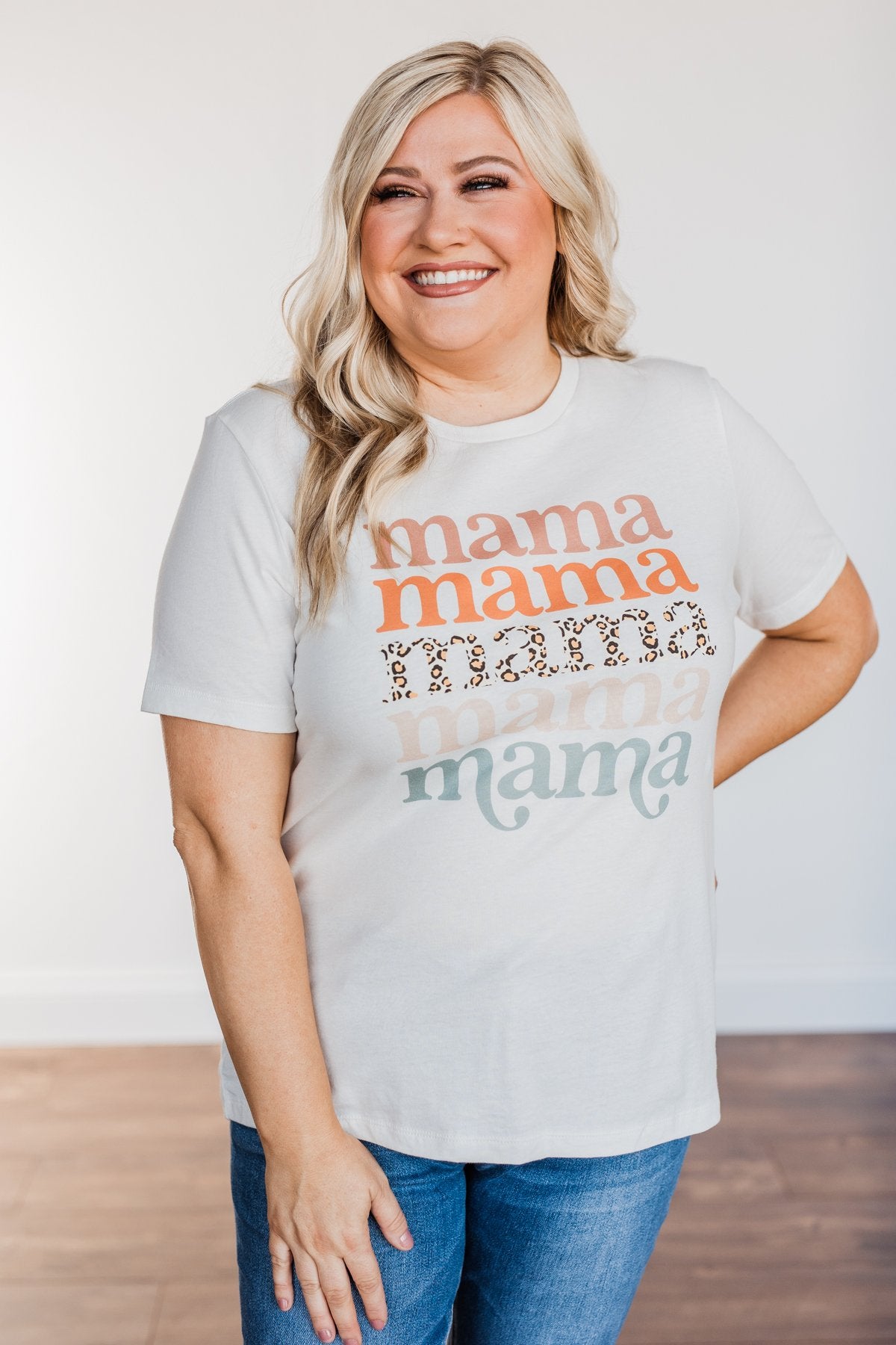 "Mama" Leopard Graphic Tee- Off-White