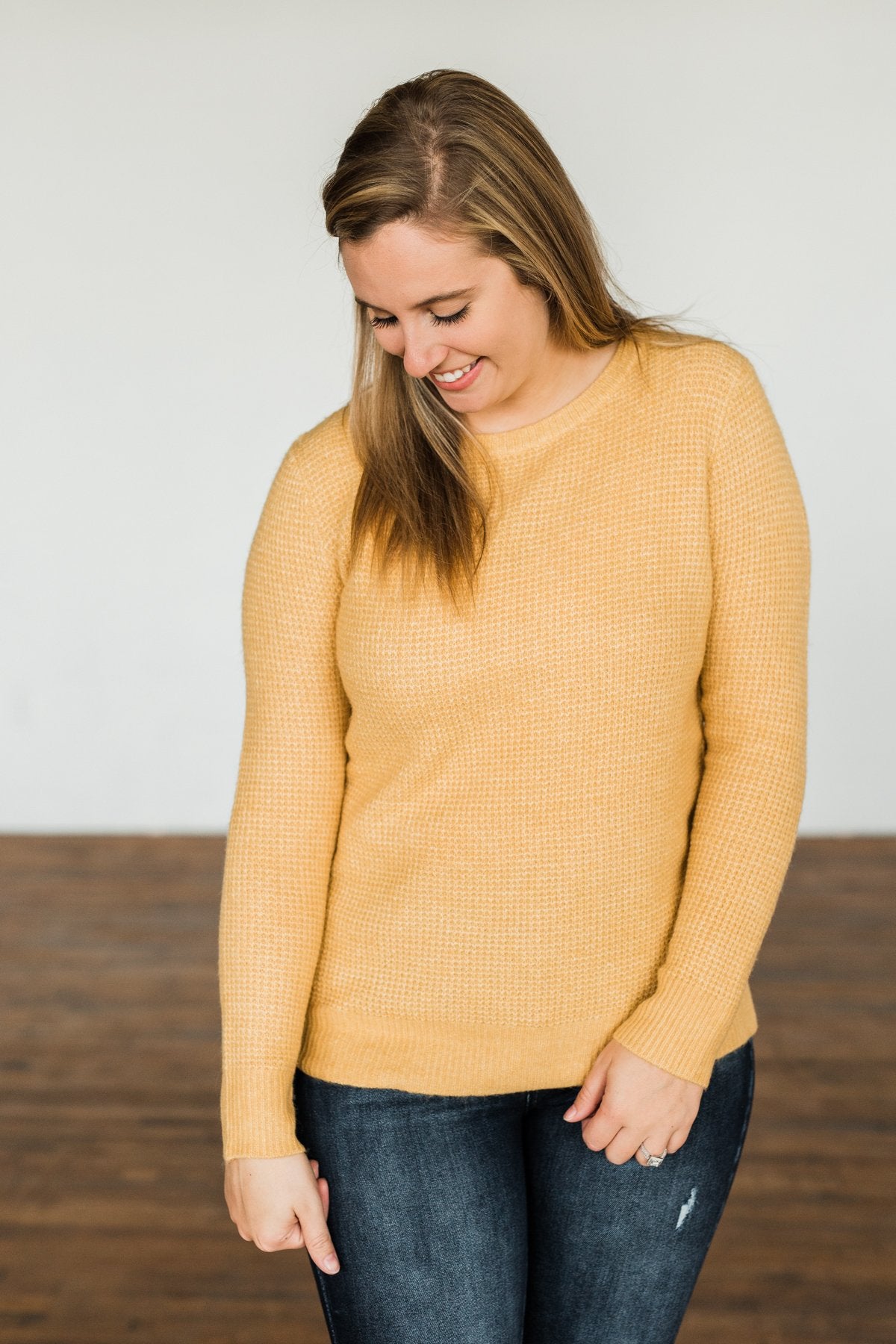 My Little Angel Waffle Knit Sweater- Mustard