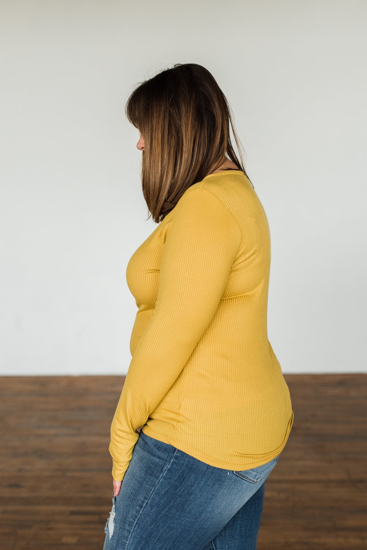 Break The Silence Button Henley Top- Mustard