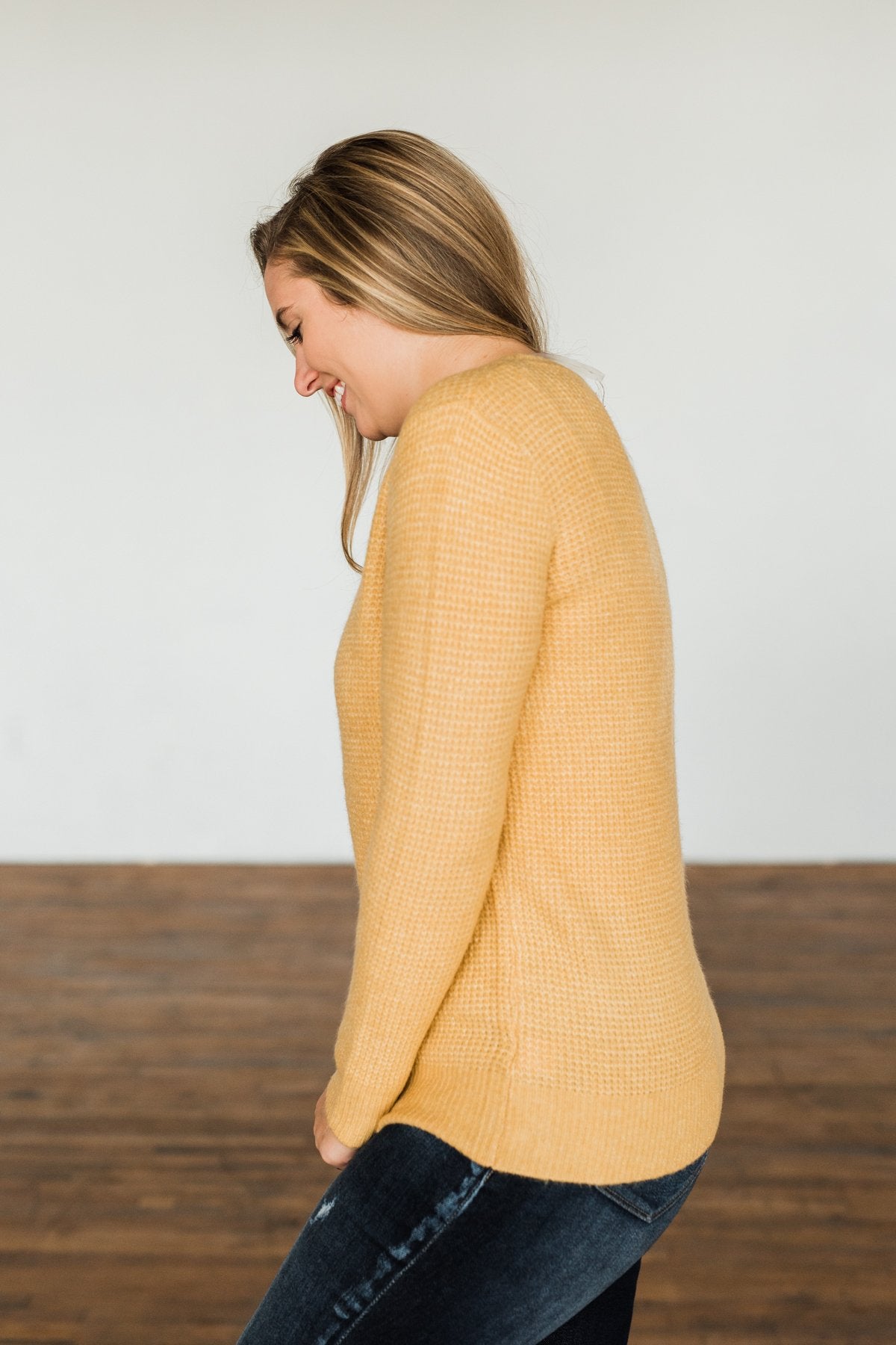 My Little Angel Waffle Knit Sweater- Mustard