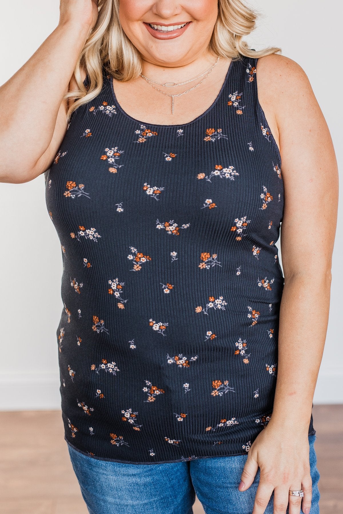 Had Me At Hello Floral Tank Top- Navy