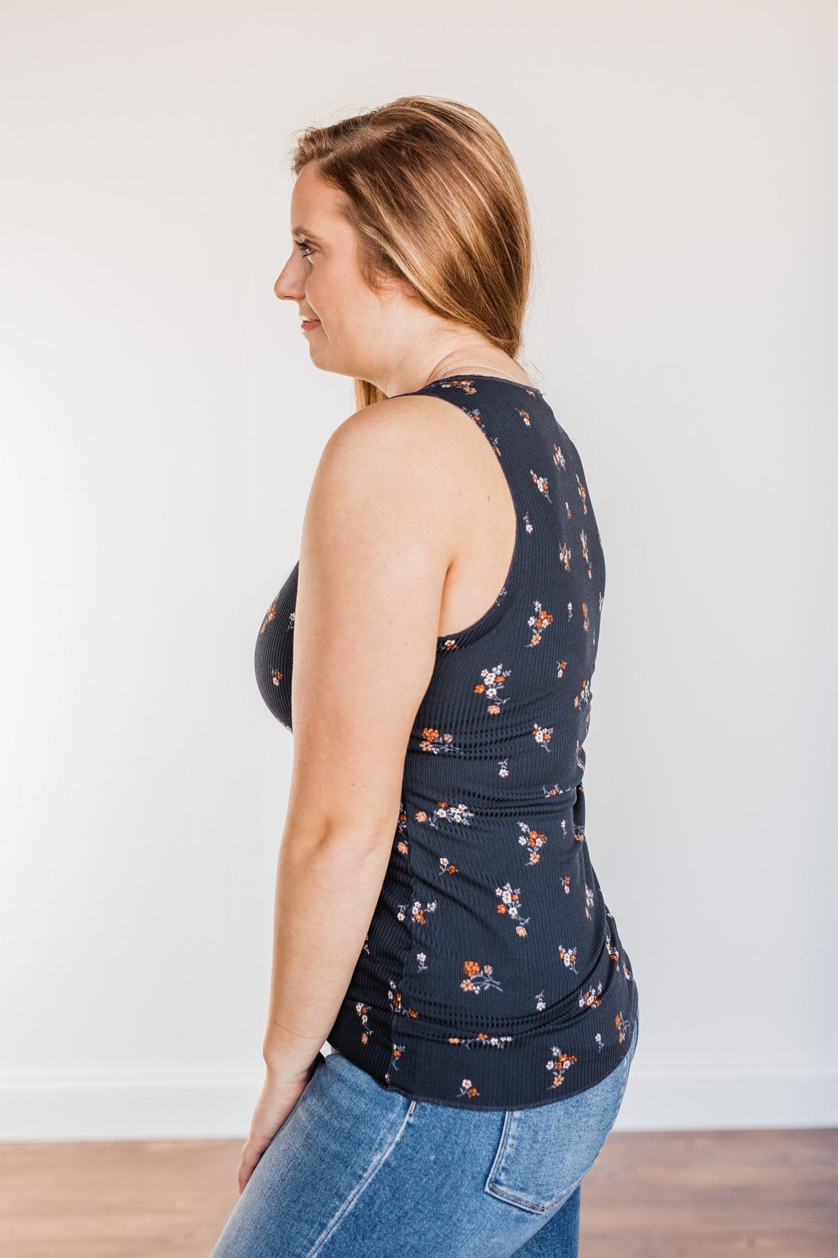 Had Me At Hello Floral Tank Top- Navy