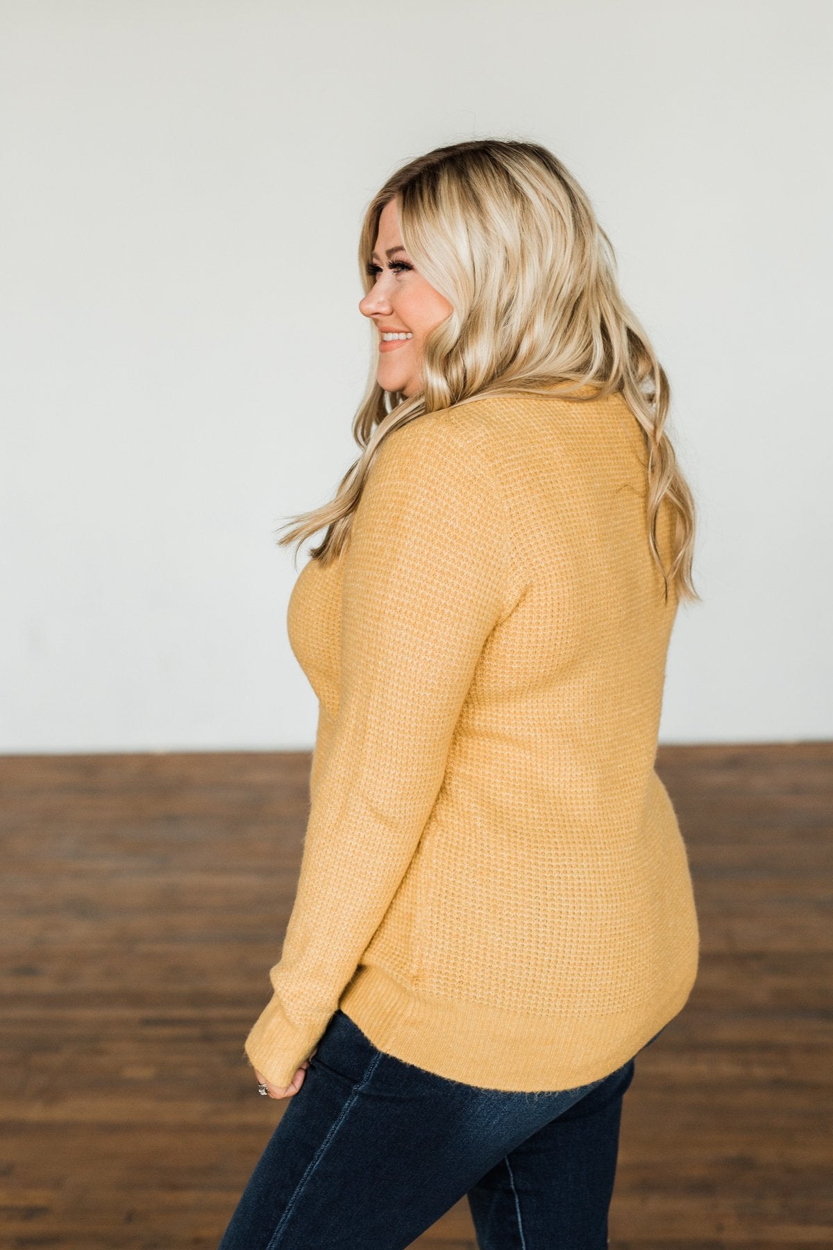 My Little Angel Waffle Knit Sweater- Mustard