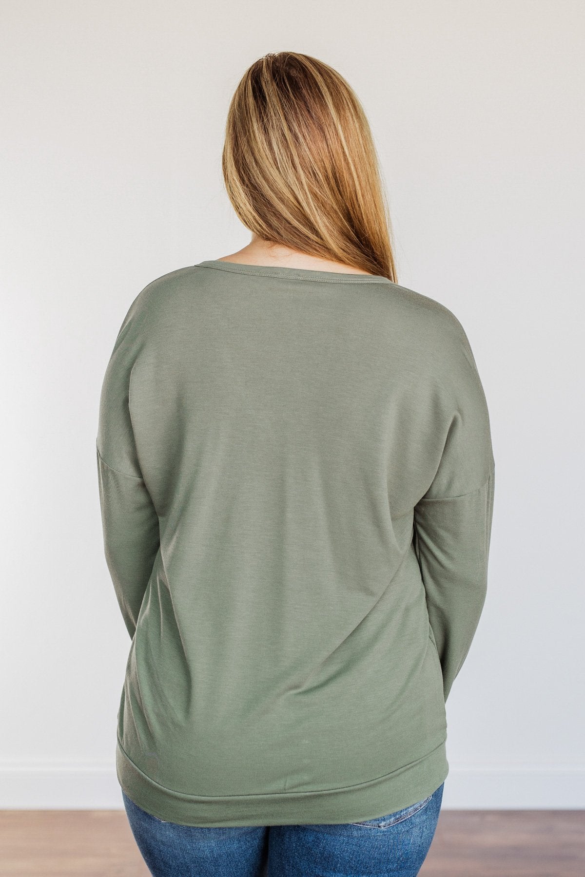 Just For Fun Criss Cross Long Sleeve Top- Olive