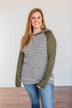 Autumn Wishes Striped Hoodie- Olive & White