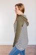 Autumn Wishes Striped Hoodie- Olive & White