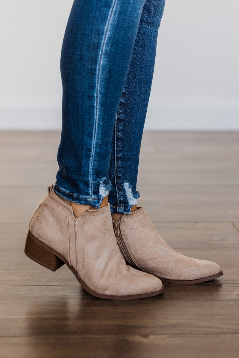 Qupid Rager Booties Taupe Suede The Pulse Boutique