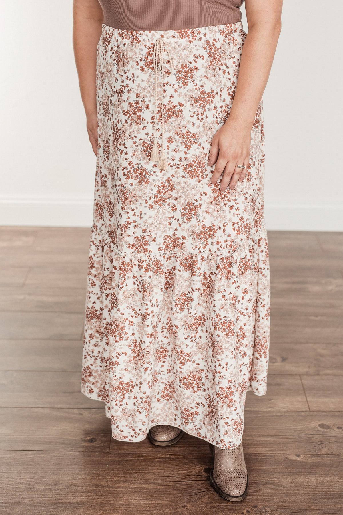 Stop & Stare Floral Maxi Skirt- Ivory