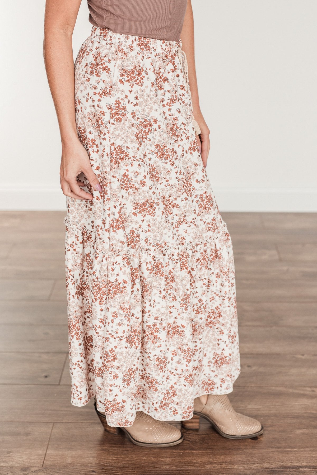 Stop & Stare Floral Maxi Skirt- Ivory