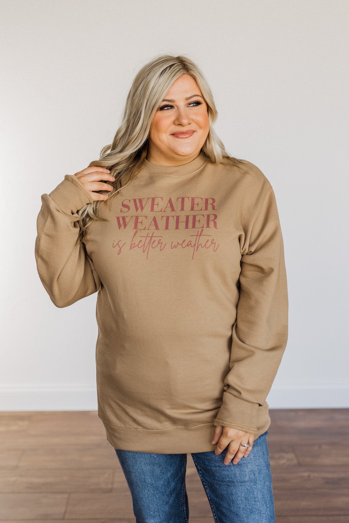 "Sweater Weather" Crewneck Pullover- Khaki