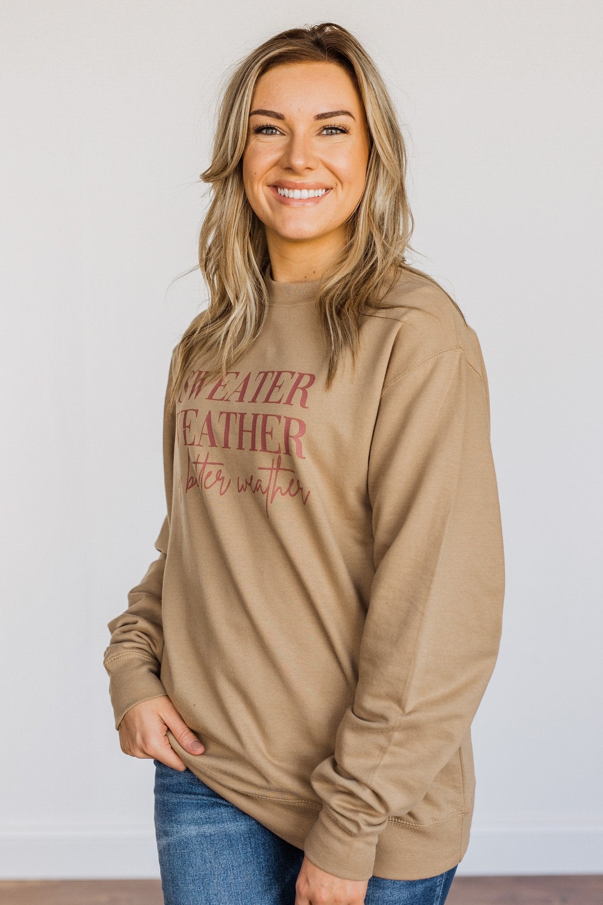 "Sweater Weather" Crewneck Pullover- Khaki