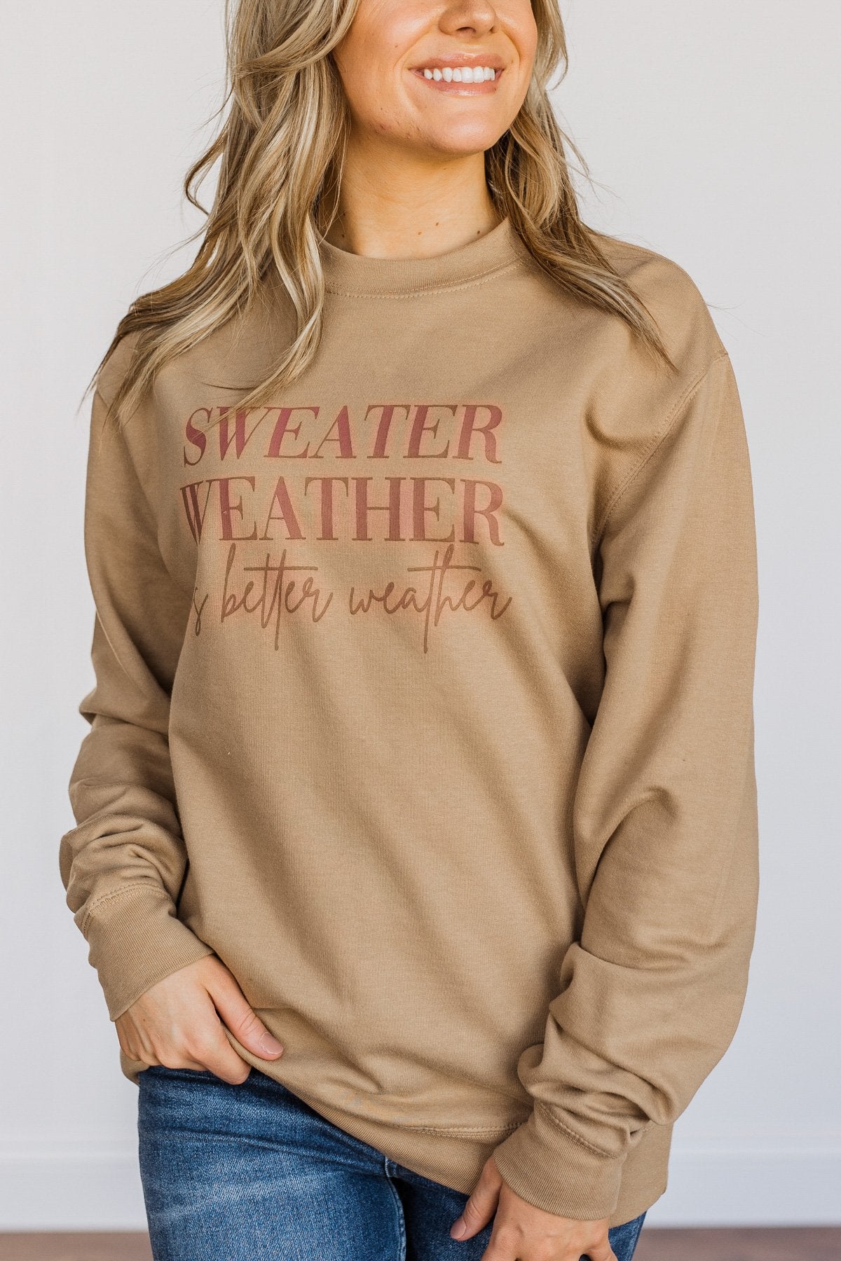 "Sweater Weather" Crewneck Pullover- Khaki